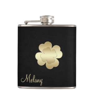 Petaca Moda cuero dorado afortunado shamrock personalizad