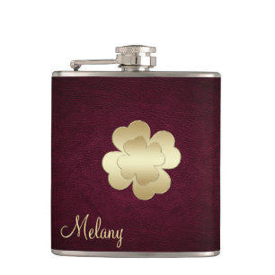 Petaca Moda cuero dorado afortunado shamrock personalizad