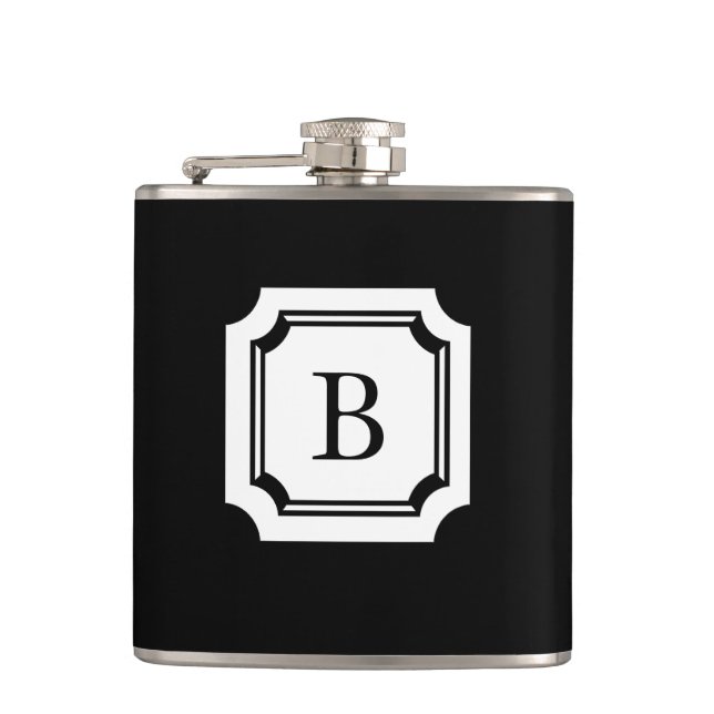 PETACA MODA FLASK_BLACK CON EL MONOGRAMA CLÁSICO (Anverso)