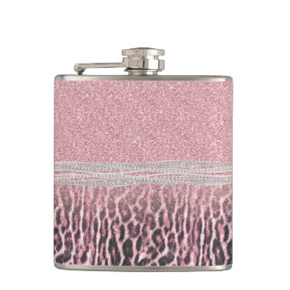 Petaca Moda Girly Pink Leopard Purpurina de impresión ani