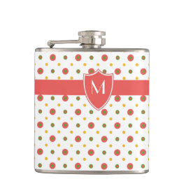 Petaca Moda Monograma Rojo Polkas Blancas Hip Flask