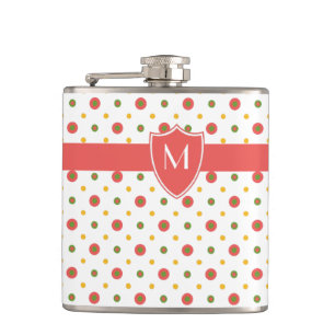 Petaca Moda Monograma Rojo Polkas Blancas Hip Flask