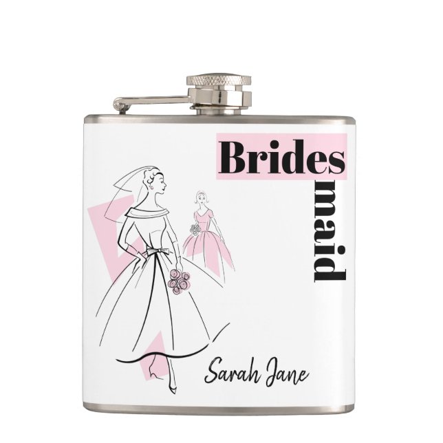 Petaca Moda Novia Rosa Bridesmaid Etiqueta de nombre (Anverso)