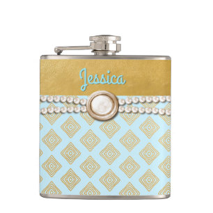 Petaca Moda Oro y Personalizado de la dama de honor azul