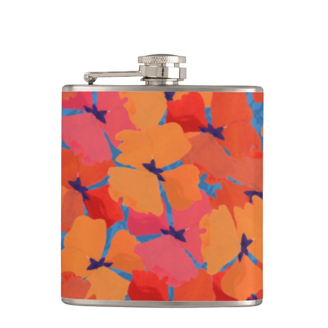 Petaca Moda Rosa, Naranja, Amarillo Poppies Hip Flask (Anverso)