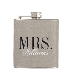 Petaca Moda Rústica Faux Burlap Sr. y Sra. Monogram