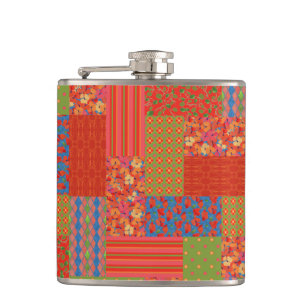 Petaca Moda Scarlet Poppies Faux patchwork Hip Flask