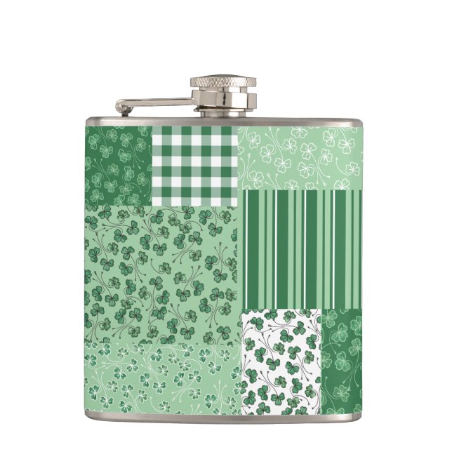 Petaca Moda Verde Shamrock Faux Patchwork Hip Flask (Anverso)