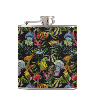 Petaca Modelo 1 de la vida marina de la acuarela