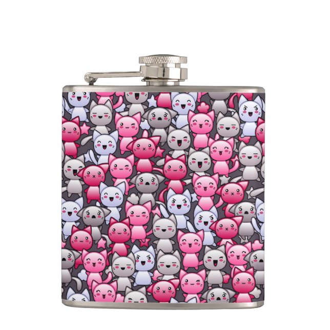 Petaca modelo con los gatos lindos 2 del doodle del (Anverso)