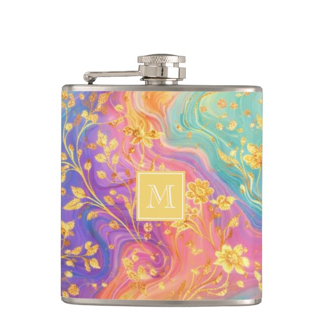 Petaca Modern Abstract Glitter Floral Monogram Design     (Anverso)