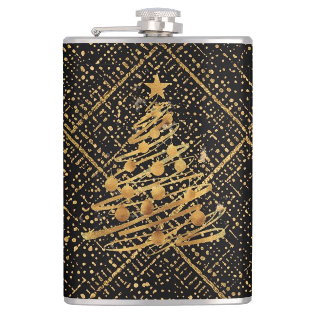 Petaca Modern, Chrismas Tree, Black Gold Cross Pattern  (Anverso)