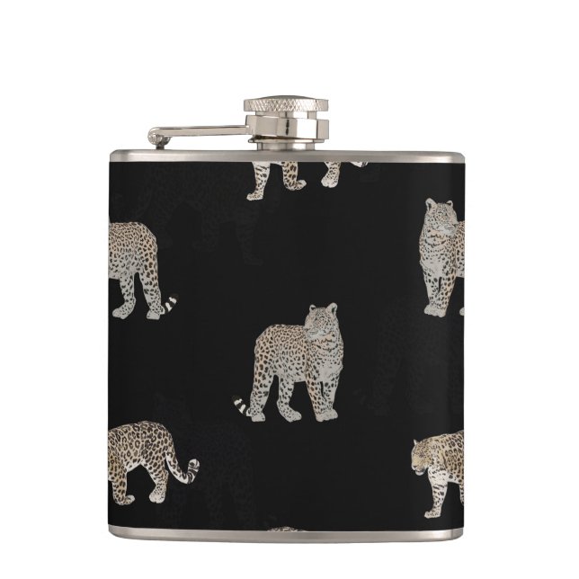 Petaca Modern Jungle Leopard Animals Black Pattern (Anverso)
