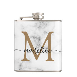 Petaca Modern Marble Gold Girly Script Monogram