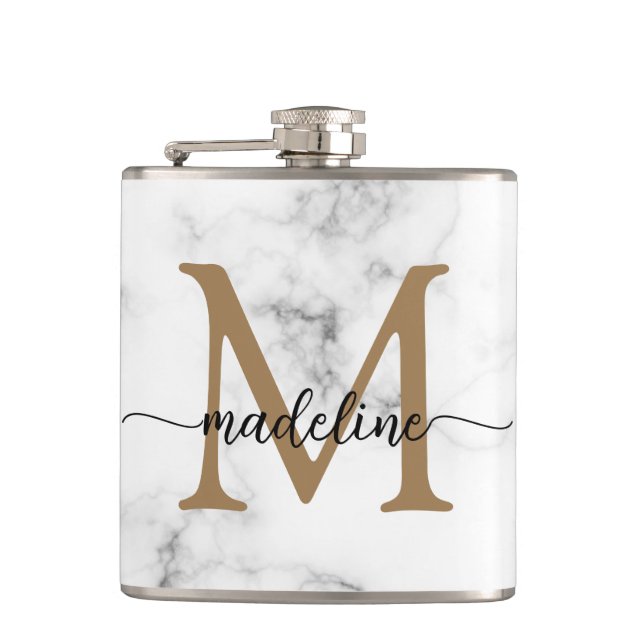 Petaca Modern Marble Gold Girly Script Monogram (Anverso)
