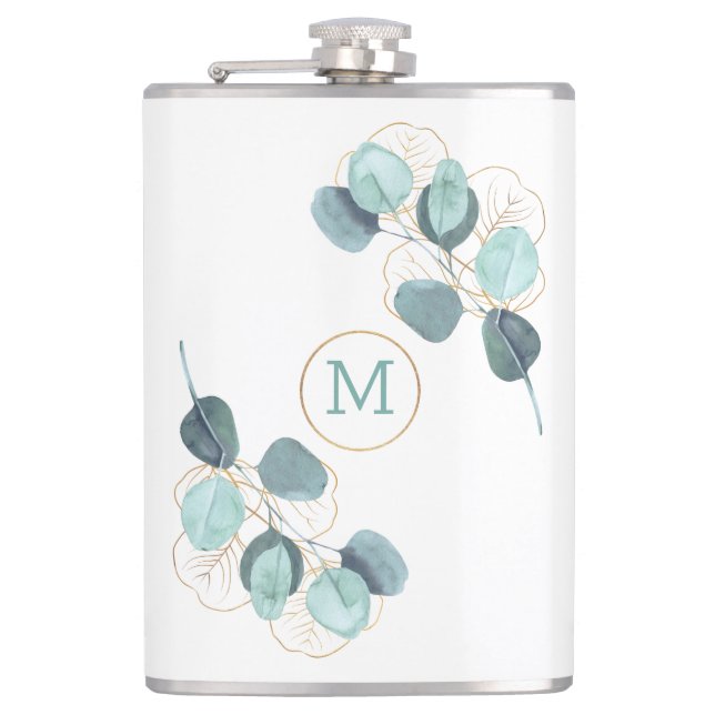 Petaca Moderna elegancia Monogramada Eucalipto Gold (Anverso)