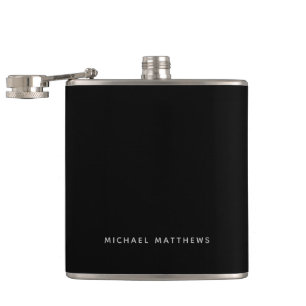 Petaca Moderno Black Elegant Monogramed Name Classic Dad