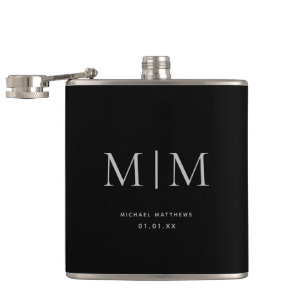 Petaca Moderno Black Elegant Monogramed Nombre inicial