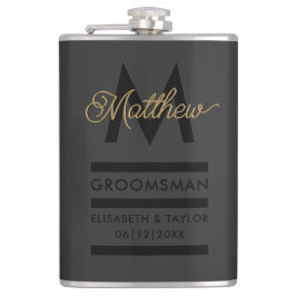 Petaca Moderno Black & Gold Add Name & Monogram Groomsman
