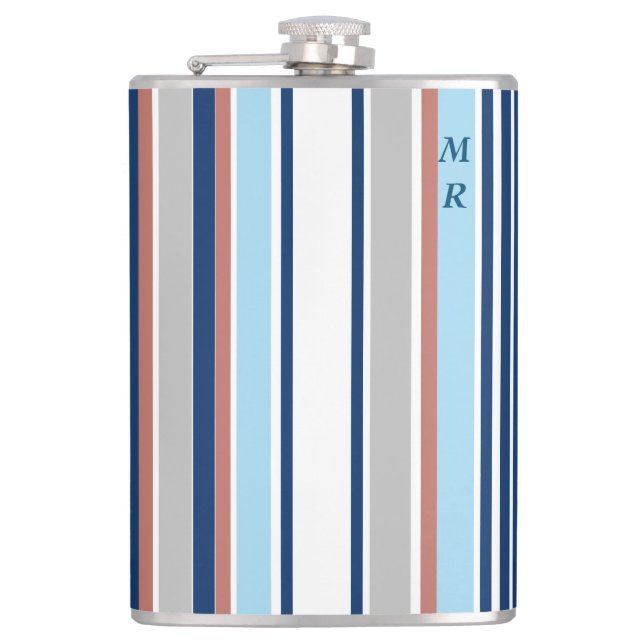 Petaca Moderno Blue White Gray Red Stripes Monograma (Anverso)