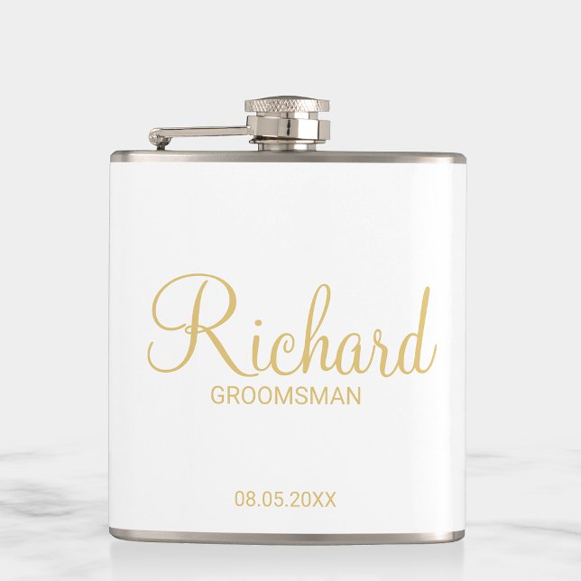 Petaca Moderno guión Gold Personalizado Groomsman (Subido por el creador)