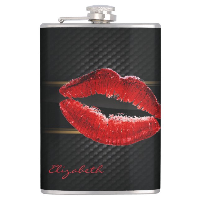 Petaca Modernos labios rojos Purpurinas, personalizados e (Anverso)