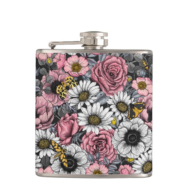 Petaca Modos de mezcla de flores en rosa y gris (Anverso)