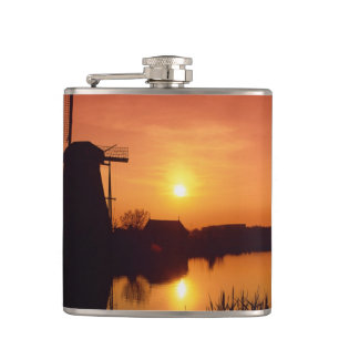 Petaca Molinos de viento al atardecer, Kinderdijk, Países