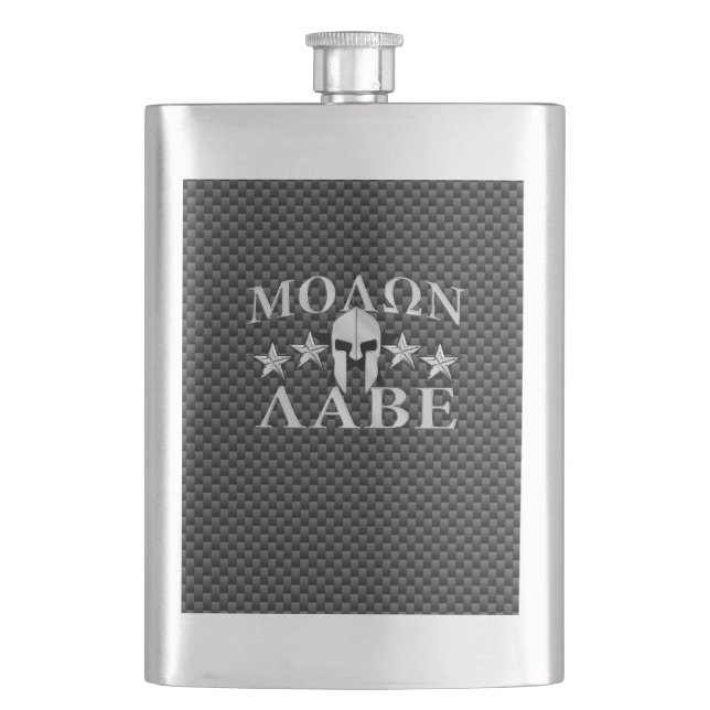 Petaca Molon Labe Guerrero Espartano 5 estrellas Carbono (Anverso)