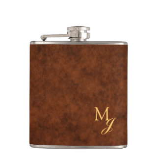 Petaca Monogram Faux Brown Leather Flask