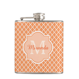 Petaca Monograma anaranjado elegante de Quatrefoil con