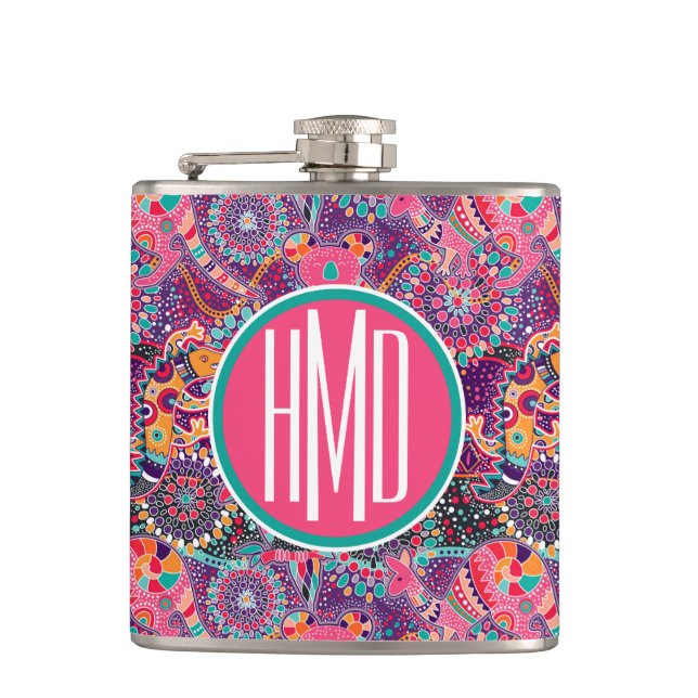 Petaca Monograma animal del modelo el | del estilo étnico (Anverso)