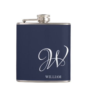 Petaca Monograma azul de la marina elegante personalizada