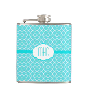 Petaca Monograma azul de Quatrefoil- de la aguamarina