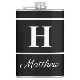 Petaca Monograma blanco negro simple y elegante monograma