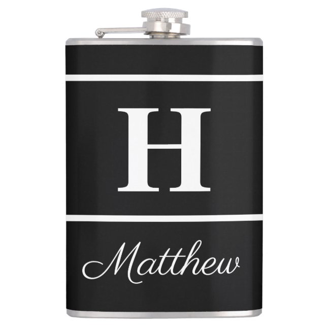 Petaca Monograma blanco negro simple y elegante monograma (Anverso)