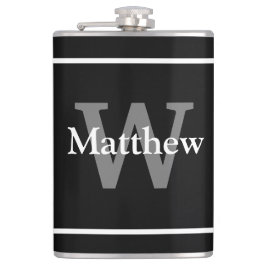 Petaca Monograma blanco negro simple y elegante monograma