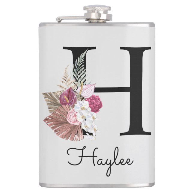 Petaca Monograma Boho rosa Floral inicial H (Anverso)