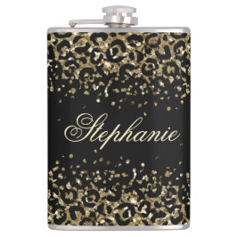 Petaca Monograma Brillante Estampado Leopardo Negro Dorad
