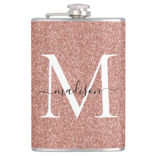 Petaca Monograma Brillante Glitter Rosa Dorado Femenino