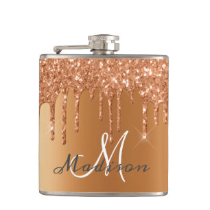Petaca Monograma Brillo Rosa Dorado Goteo Femenino Brillo