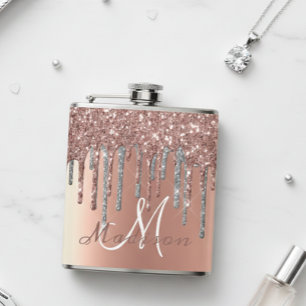 Petaca Monograma Brillo Rosa Dorado Goteos Femenino Brill