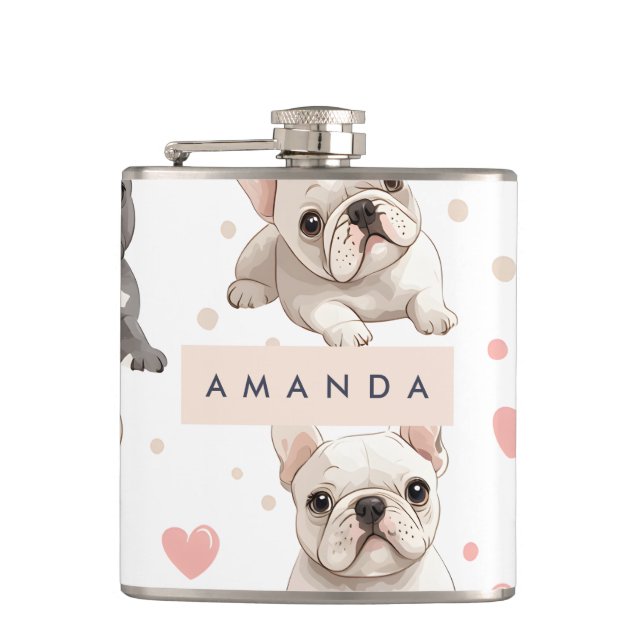 Petaca Monograma Bulldog francés adorable personalizado (Anverso)