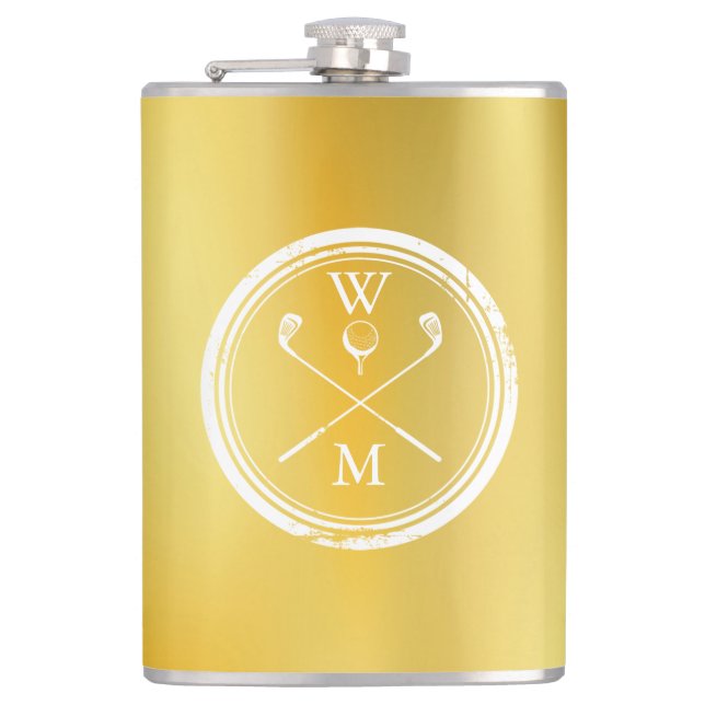 Petaca Monograma clásico de golf de oro personalizado (Anverso)