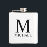 Petaca Monograma clásico personalizado y máscara de nombr<br><div class="desc">El Monograma y Regalo de nombres personalizados incluye un monograma personalizado y un nombre con el estilo de letra serif clásico negro sobre fondo blanco. Perfecto como regalo de vacaciones,  regalo del día del padre,  favores de reunión familiar,  gracias a los padrinos y regalo para cualquier ocasión especial.</div>
