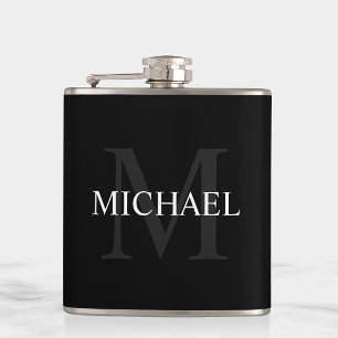Petaca Monograma clásico personalizado y nombre negro