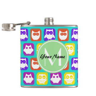 Petaca Monograma colorido del Personalizado de la lechuza
