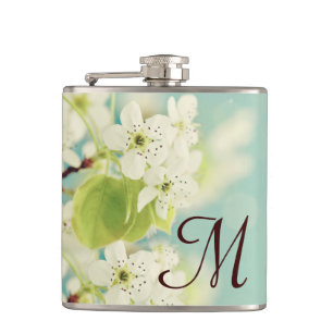 Petaca Monograma de flor de cerezo blanco Whiskey Flask