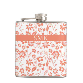 Petaca Monograma de flores tropicales de coral de melocot