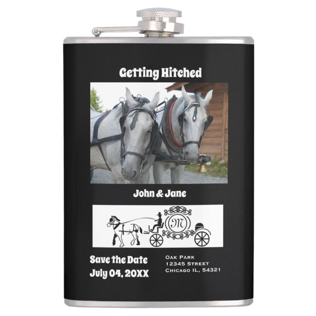 Petaca Monograma de fotografía del vagón de caballos golp (Anverso)